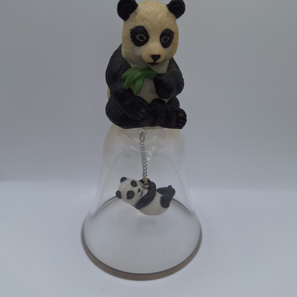 Vintage‎ 1990 Porcelain & Crystal Mother and Baby Panda Bell - The Franklin Mint